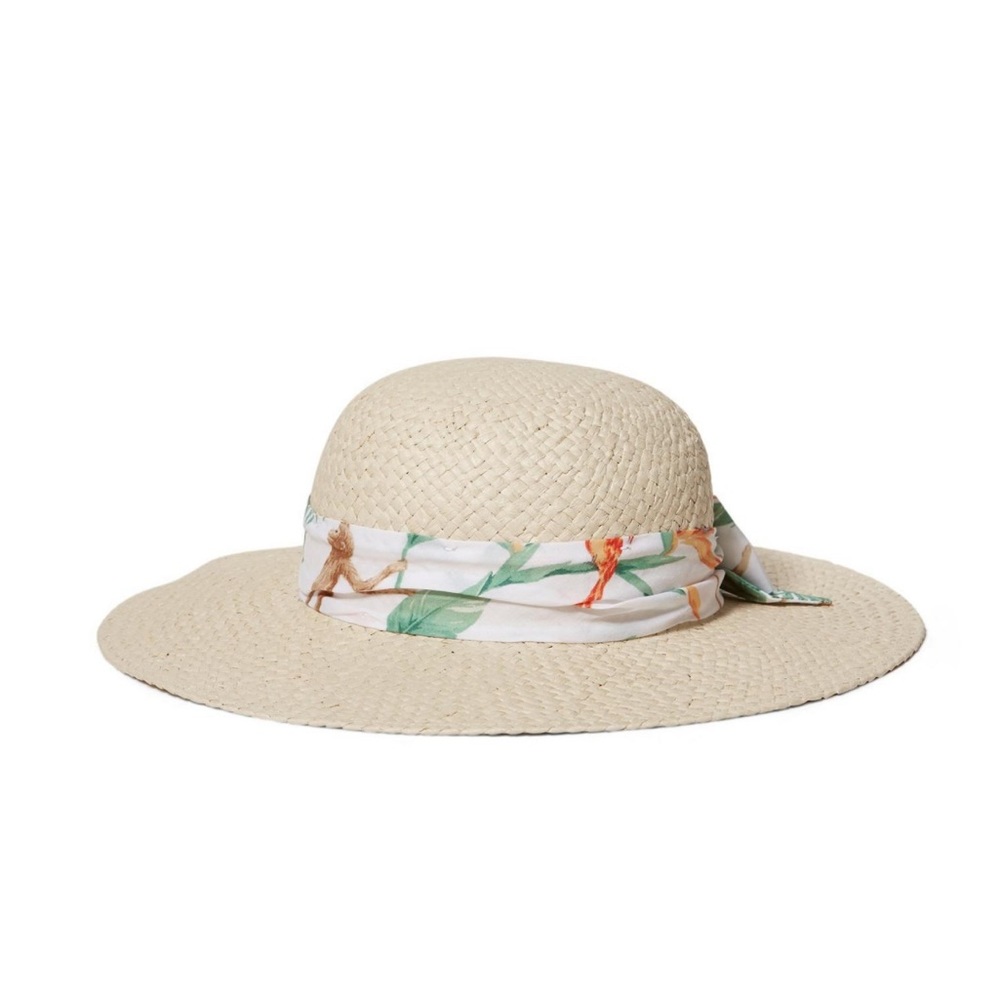 Janie and Jack Cream Straw Sun Hat with Floral Scarf